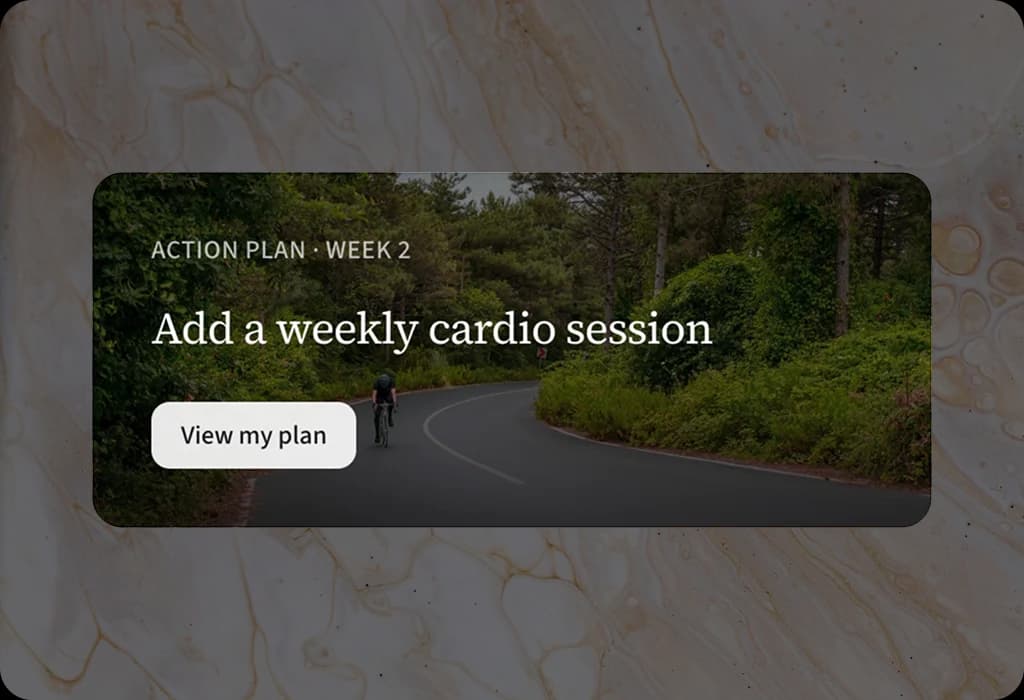 Action plan card showing a weekly cardio session recommendation