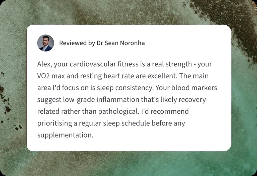 Doctor's note from Dr Sean Noronha reviewing health results